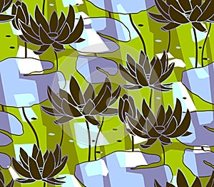 Floral seamless pattern background. Ornament with stylized lilies