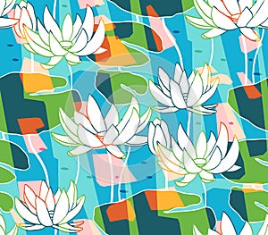 Floral seamless pattern background. Ornament with stylized lotus