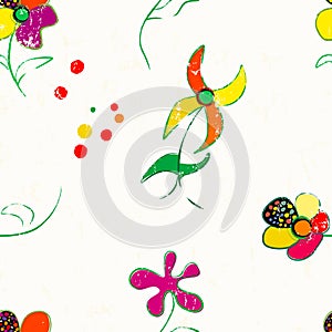 Floral seamless pattern background, with paint strokes and splashes