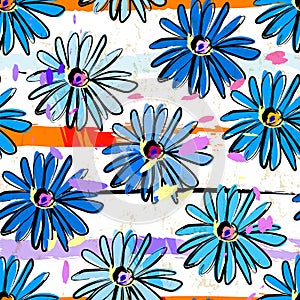 Springtime flowerseamless pattern with light grunge structure vector