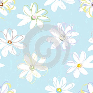 floral seamless pattern background, with white flowers, paint strokes and splashes