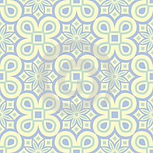 Floral seamless pattern. Beige background with light blue and green flower elements