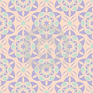 Floral seamless pattern. Beige background with violet and blue flower elements