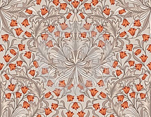 Floral seamless pattern with big and small orange flowers on light background. Vector illustration.