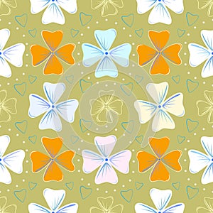 Floral seamless pattern for birthday or wedding. gentle and beautiful flowers and little hearts. vector