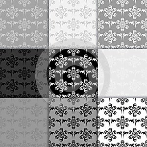 Floral seamless pattern. Black and white abstract backgrounds