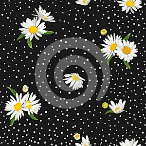 Floral Seamless Pattern with Blossom Daisy Flowers. Fabric Nature Spring Background with Chamomile for Textile, Wallpaper Wrapping