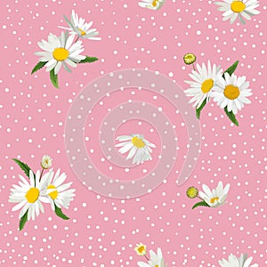 Floral Seamless Pattern with Blossom Daisy Flowers. Fabric Nature Spring Background with Chamomile for Textile, Wallpaper Wrapping