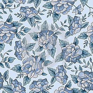 Floral seamless pattern. Blue flower background