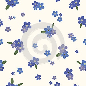 The floral seamless pattern with blue forget-me-nots. Vector.