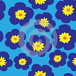 Floral seamless pattern with blue violets on a blue background