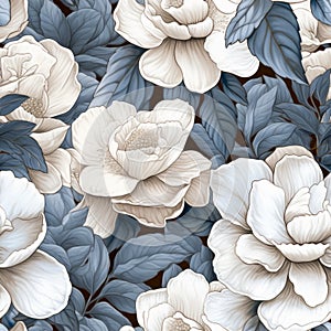 Floral Seamless Pattern With Blue And White Flowers