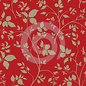Floral seamless pattern. Branch with leaves ornamental background