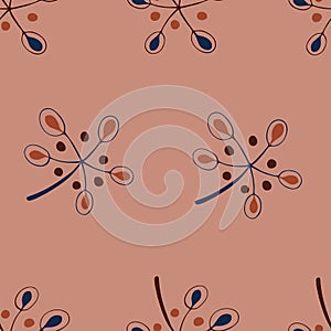 Floral seamless pattern in calm pink pastel colors, made in vector. Cute branches with oval leaves with ceeds. Textile pattern