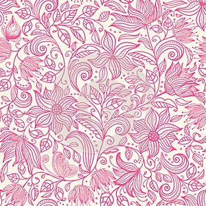 Floral seamless pattern. Colorful background wallpaper illustration with vintage summer flowers leaves and ornaments. Vector textu