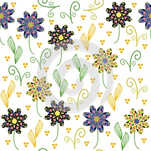 Floral seamless pattern with cute abstract flower