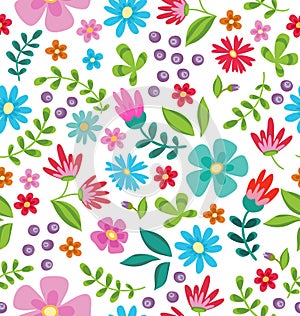 Floral seamless pattern. Cute retro flowers wreath perfect for wedding invitations and birthday cards