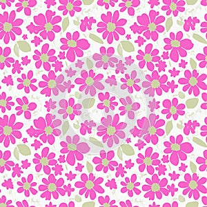 Floral seamless pattern design with pink flowers on white, repeating background