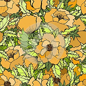 Floral seamless pattern with different flowers.