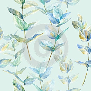 Floral seamless pattern.Eucalyptus branches.Pattern for fabric, paper and other printing and web projects.
