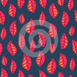 Floral seamless pattern with fallen leaves. Autumn. Leaf fall. Colorful artistic background