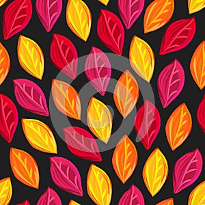 Floral seamless pattern with fallen leaves. Autumn. Leaf fall. Colorful artistic background.