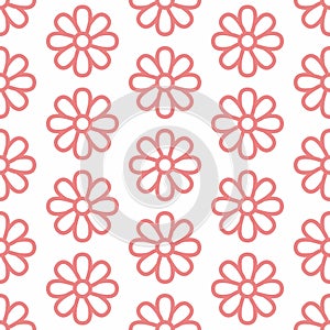 Floral seamless pattern with flat line icons of daisy chains. Flower background beautiful garden chamomile plant. Pink