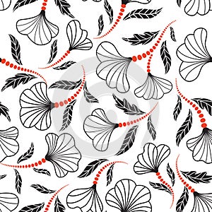 Floral seamless pattern. Flower artistic drawn background. Flourish ornamental garden