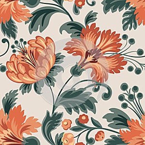 Floral seamless pattern. Flower background. Flourish garden texture with flowers and leaves