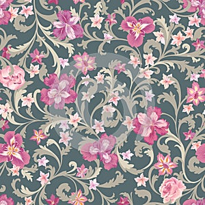 Floral seamless pattern. Flower background. Flourish nature damask ornament