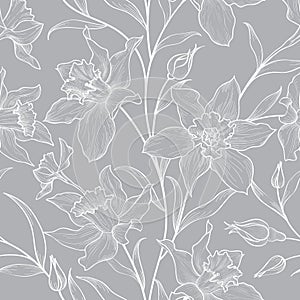 Floral seamless pattern. Flower doodle engraved background.