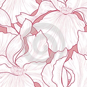 Floral seamless pattern. Flower iris etching background. Abstrac
