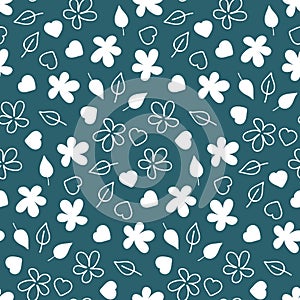 Floral seamless pattern flower leaf heart vector illustration for design and decoration green background
