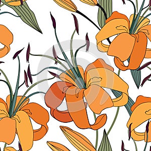 Floral seamless pattern. Flower lily background. Floral tile ornamental texture with flowers. Summer flourish garden