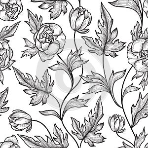 Floral seamless pattern. Flower peony background. Floral tile ornament