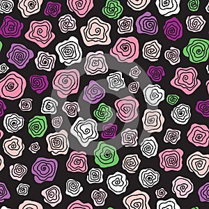 Floral seamless pattern with flower rose. Abstract swirl line bloom background. For design textiles, paper, wallpaper