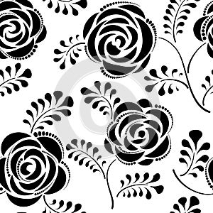 Floral seamless pattern with flower rose. Abstract swirl line bloom background. Petal tiled wallpaper