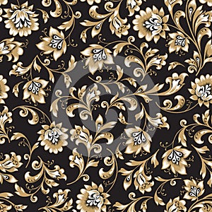 Floral seamless pattern. Flower swirl background. Ornamental brocade easten painting