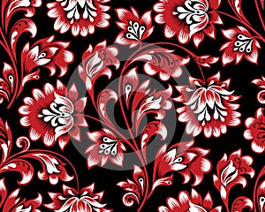Floral seamless pattern. Flower swirl background. Ornamental brocade retro painting