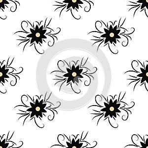 Floral seamless pattern with flowers with curls on white background.
