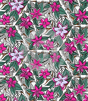 Floral seamless pattern with fucshia and pink photo