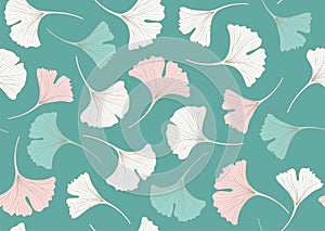 Floral seamless pattern with gingko leaves. Vector