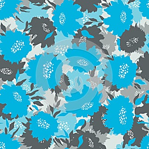 Floral seamless pattern with hand drawn color roses. Cute summer background with flowers and leaves. Modern floral