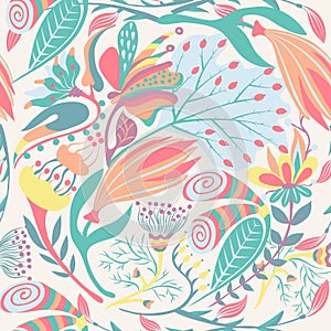 Floral seamless pattern. Hand drawn creative flower. Colorful artistic background with blossom. Abstract herb