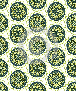 Floral seamless pattern. Hand drawn creative flower in round shape. Colorful artistic background. Abstract herb