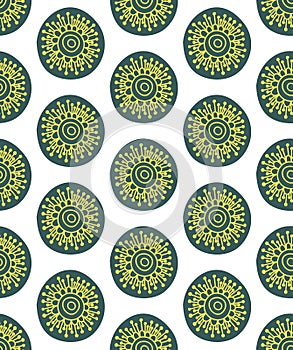 Floral seamless pattern. Hand drawn creative flower in round shape. Colorful artistic background. Abstract herb