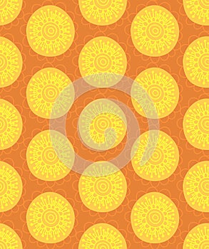 Floral seamless pattern. Hand drawn creative flower in round shape. Colorful artistic background. Abstract herb