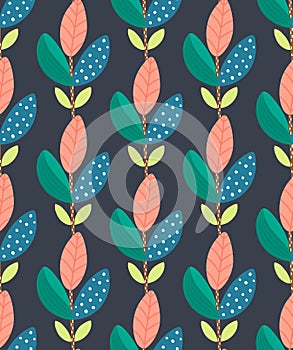 Floral seamless pattern. Hand drawn creative plant. Colorful artistic background. Abstract herb