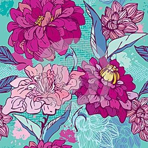 Floral Seamless Pattern with hand drawn flowers -