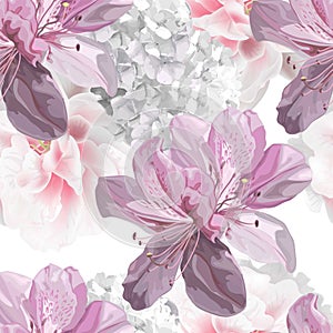 Floral seamless pattern with hydrangea,azalea vector illustration